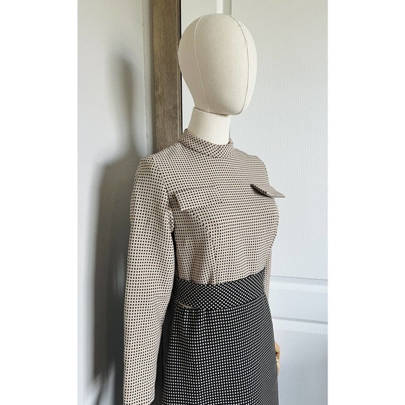 Richard Frontman Vintage 60s Brown Black High Neck Belted Sheath Dress Sz S/M? - Picture 4 of 15